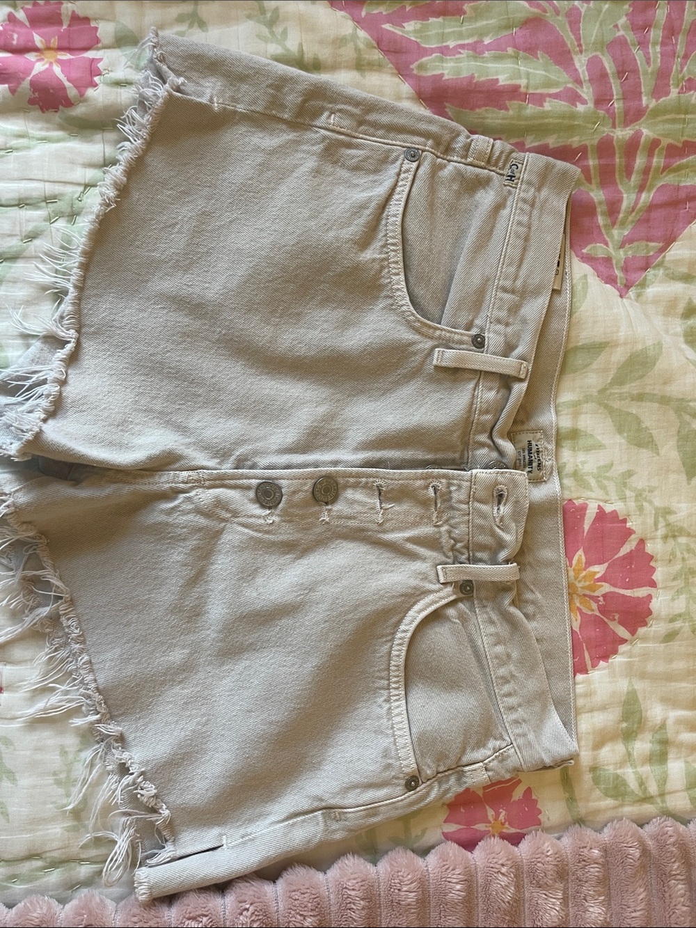 Citizens Of Humanity Light Beige Frayed Hem Jean Shorts